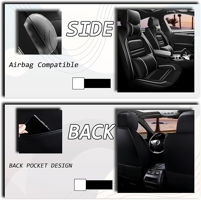 Car Seat Covers for Chevy Blazer 2019-2025 | 5-Seats Seat Covers, Waterproof Seat Protectors, Automotive Seat Covers (Full Set with Pillow,Black&White Line)