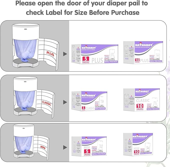 Diaper Pail Refill Bags Compatible With Dekor Mini Diaper Pail, Extra 30% Length, Lavender Scent, 5 Pack