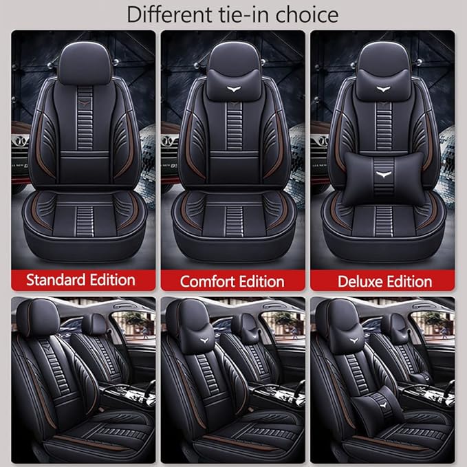 Luxury 2 Seats Car Seat Covers Protectors for Suzuki 1999-2025 95% Models, Back Storage Bag Design & Headrest Pillow & Lumbar Support Black & Coffee Line
