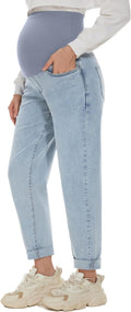 POSHGLAM Women's Maternity Jeans Over Belly Comfy Stretch 28'' Boyfriend Jeans Loose Pregnancy Pants, S-XXL