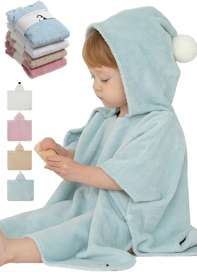 Konny Baby Hooded Towel Rayon from Bamboo Cotton Baby Bath Beach Towel Hooded Poncho, Oeko-TEX, Ultra Soft & Quick-Dry, Newborn Boys Girls Toddler (Mint, Small)