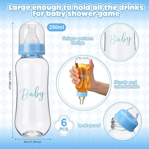 6 Sets Bottle Chug Baby Shower Games Juegos Para Plastic Baby Bottles Bibs Hat Disposable Diapers Gender Reveal Games Baby Changing Diaper Race Game Decoration (Blue)