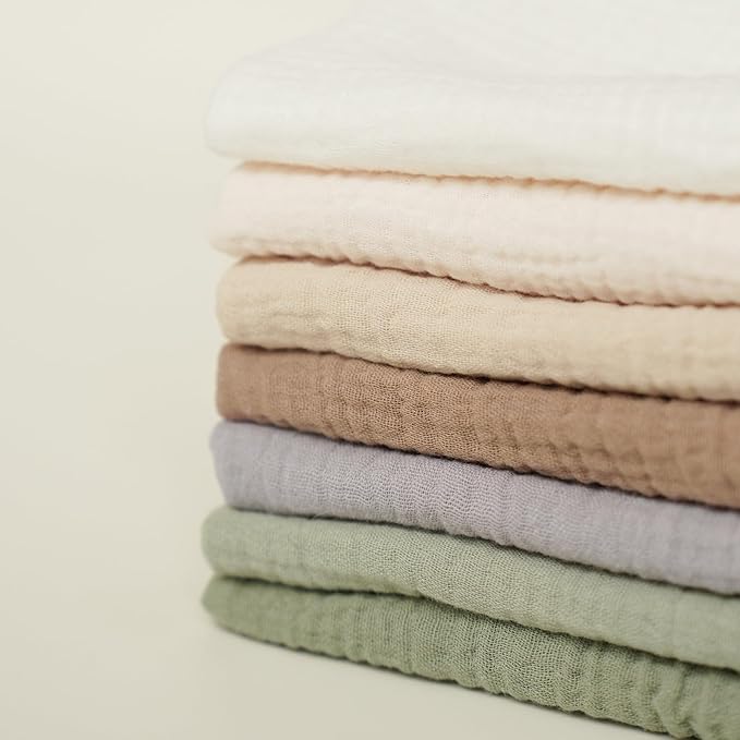 Konssy Baby Muslin Washcloths 7-Pack, 100% Cotton Baby Bath Washcloths, Soft & Absorbent Wash Cloths and Burp Cloths for Newborn Kids Girls & Boys, 11x11 inches
