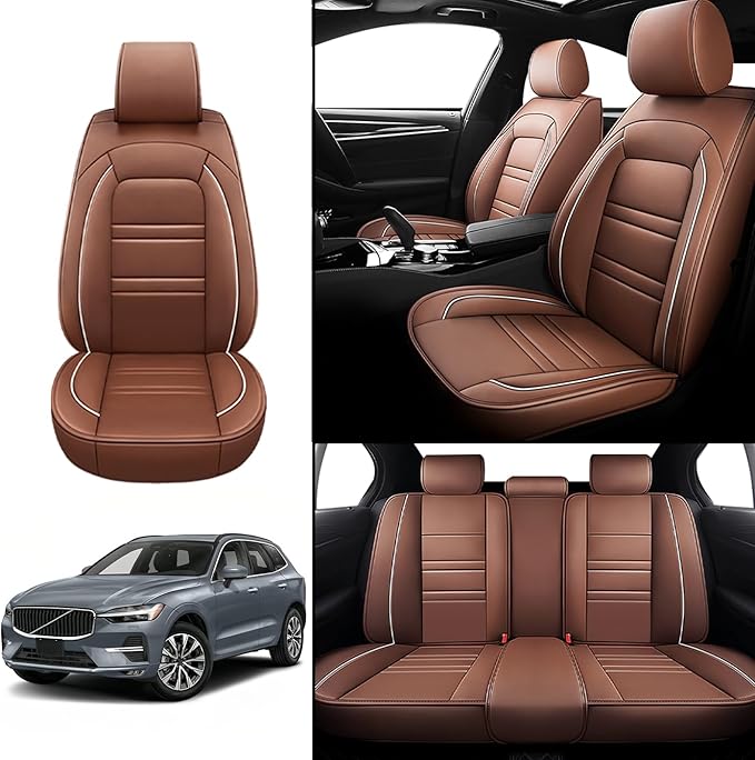 Seat Covers for Volvo Car xc60 2010-2025 | 5-Seats Leather Seat Covers, Easy to Install Automotive Seat Covers Full Set (Full Set, Coffee)