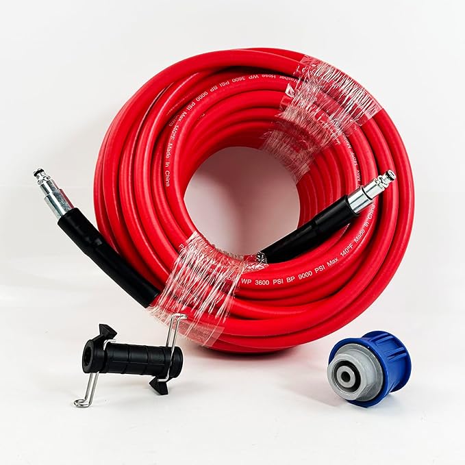 5800PSI/400Bar Ultra Flexible Pressure Washer Hose for Bosch Home Cleaning, 5M-30M High Pressure Extension Tube with Quick-Connect Adapter,(Red/Blue/Yellow/Green/Grey/Orange/Light Blue)(Red,95FT)