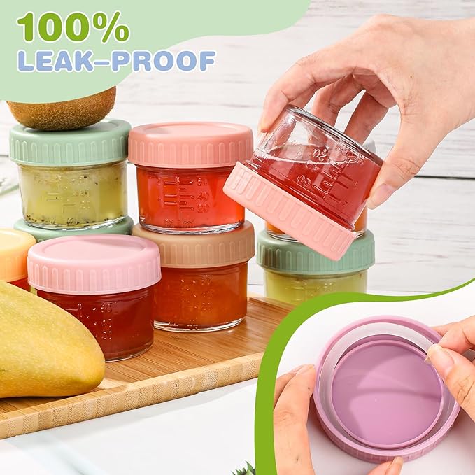 16 Pack Glass Baby Food Storage Containers, 4 oz Leakproof Baby Food Jars with Lids, Small Glass Food Containers for Infant Baby, Freezer & Microwave Safe, BPA Free