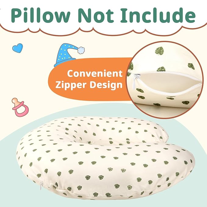 FEBSNOW 2 Pack Baby Nursing Pillow Cover, Stretchy Soft Cotton Nursing Cover for Breastfeeding Pillow Removable Comfortable Baby Feeding Slipcovers for Boy Girl, Green