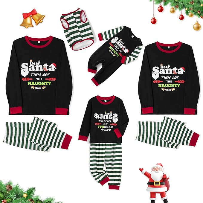 Awoscut Christmas Family Matching Pajamas Christmas Pjs Holiday Nightwear Sleepwear Sets Long Sleeve Pjs