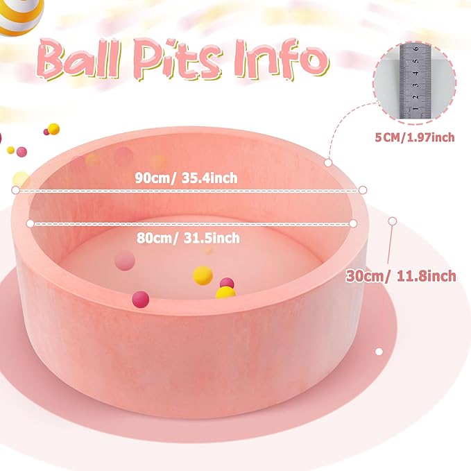 Foam Baby Ball Pit, 35.4"x 11.8" Ball Pits for Toddlers, Soft Round Kiddie Playpen Ball Pool for Kids with Soft Memory Sponge, Ideal Gift for Babies Indoor and Outdoor Game,Pink(Balls not Included)