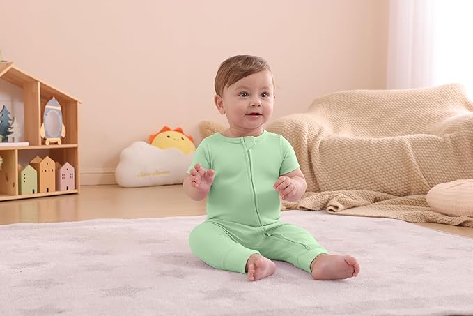 GUISBY Footless Short Sleeve Baby Pajamas with Zipper Cotton Infant Sleepwear