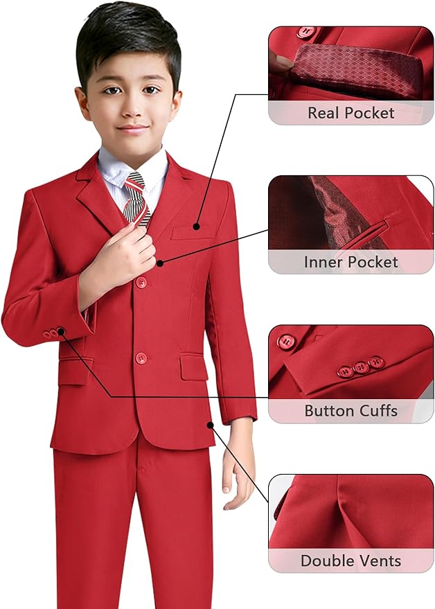 YuanLu Boys Suit for Kids Tuxedo Wedding Ring Bearer Outfit, 5 Piece Boy Slim Fit Formal Suits with Adjustable Waist
