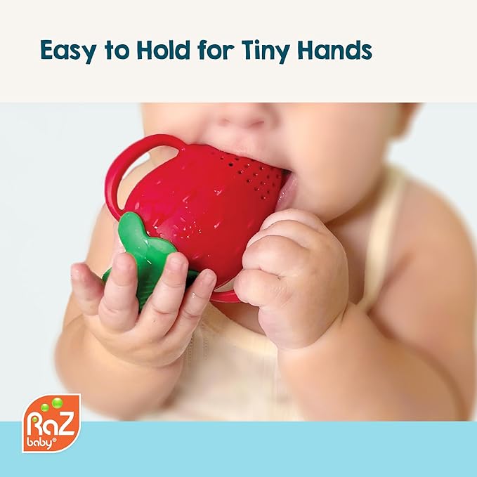 RaZbaby Fruitique Fruit Feeder One-Piece Baby – Larger Opening for Refilling & Fits More Fresh/Frozen Fruit for Teething Relief, Easy to Hold, Safer Design, BPA-Free, Dishwasher Safe - Banana