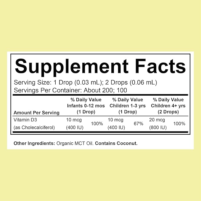 CHILDLIFE ESSENTIALS Organic Vitamin D3 Drops for Infants & Newborns - Baby Vitamin D Drops, 400 IU per Liquid Drop, Immune & Bone Health Support, USDA Organic, Flavorless - 0.21 Fl Oz (2 Pack)