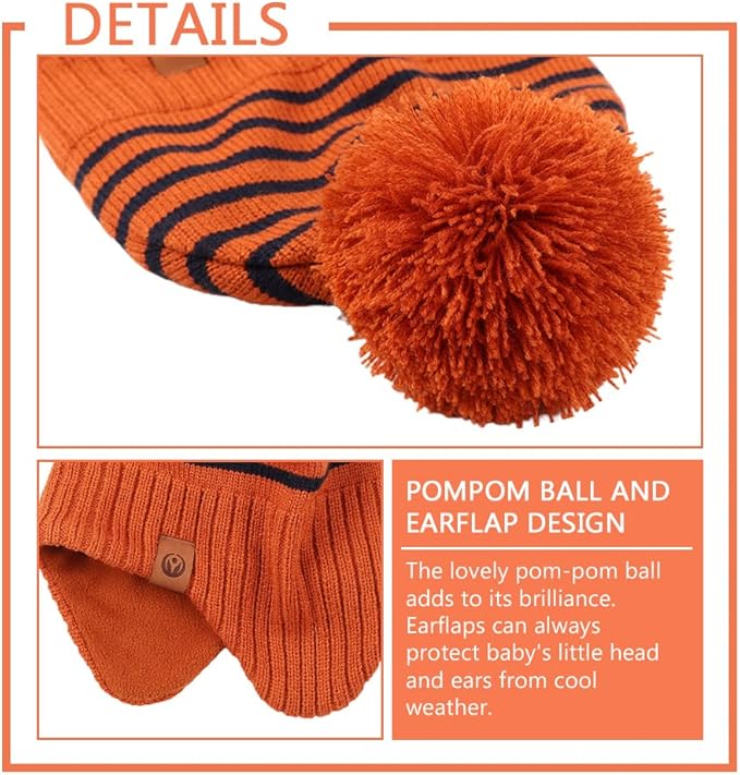 JANGANNSA Knitted Baby Hat Scarf Set Winter Warm Boys Girls Beanie Fleece Lining Toddler Kids Hats with Pompom