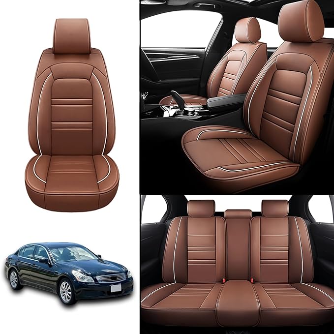 Seat Covers for Infiniti g35 2003-2008 | 5-Seats Leather Seat Covers, Easy to Install Automotive Seat Covers Full Set (Full Set, Coffee)