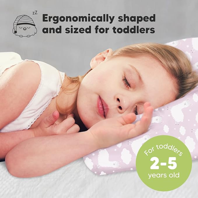 Toddler Pillow with Pillowcase - 13x18 My Little Dreamy Kids Travel Bed Pillows for Sleeping, Organic Cotton Small Pillowcase, Soft & Breathable, Machine Washable, Toddlers 2-5 Years Old (Alpacas)
