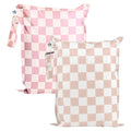 Tiny Twinkle Wet Dry Bag – 2 Pack Reusable Waterproof & Mess Proof Wet Bags for Swimsuits & Travel, Baby Towels & Beach Essentials,a Diaper Bag Must-Have(Pink, Brown Checkers)