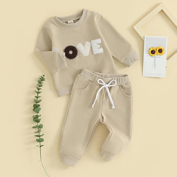 Fernvia Toddler Baby Girl Clothes 3 6 9 12 18 24 Months Fall Outfits Solid Long Sleeve Sweatshirt Tops + Pants Set