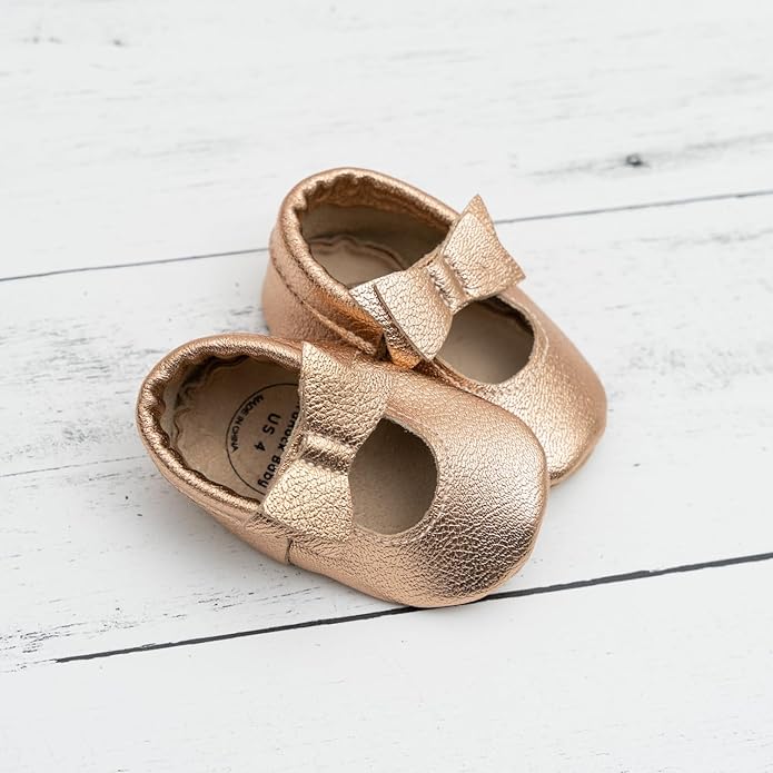 BirdRock Baby Bow and Knot Moccasins - Genuine Leather Baby Girl Shoes