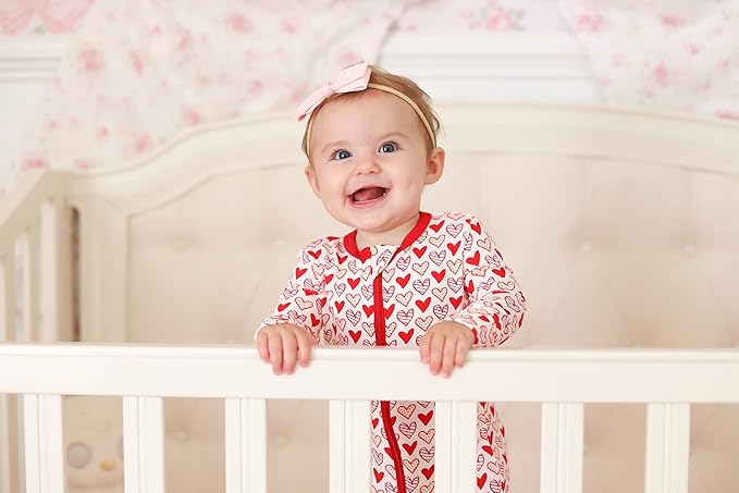 KicKee Full of Hearts Footie with Zipper, One Piece Boy or Girl Baby Clothes