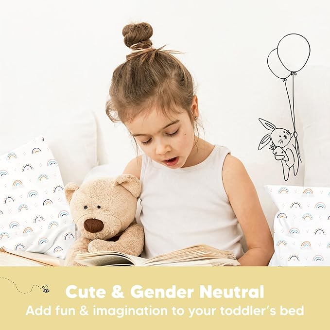 KeaBabies Toddler Pillow with Pillowcase, Jumbo 14X20 - Soft Organic Cotton Toddler Pillows for Sleeping - Machine Washable - Perfect for Travel, Toddler Bed Set (Jolly Rainbow)