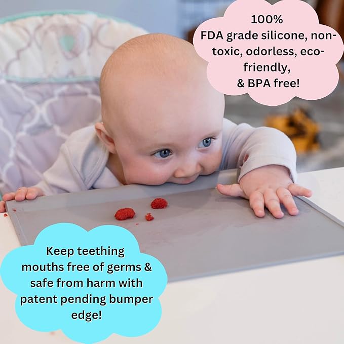 The Table Tyke Silicone Placemats for Toddlers with Patented Edge Bumper | Kids Placemats Non Slip Travel Ready | Baby Placemat BPA Free for Restaurant Dining Table | Ballet Pink
