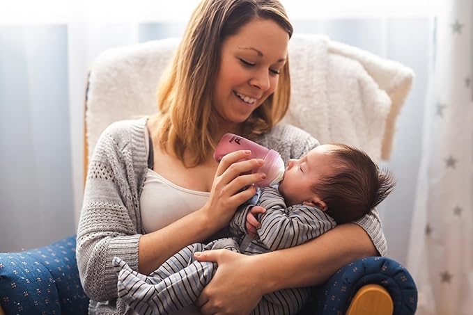 Herobility Glass Baby Bottle - 11 fl oz/320 ml - 3 Pack | Heat Sensing Color-Changing Bottle with Double Anti-Colic Nipple - Silicone Coating - Breastlike Nipples for Newborn Babies - Rose Color