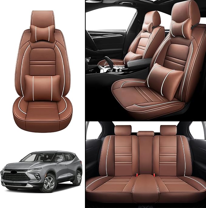 Car Seat Covers for Chevy Blazer 2019-2025 | 5-Seats Seat Covers, Waterproof Seat Protectors, Automotive Seat Covers (Full Set with Pillow,Coffee)