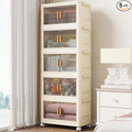 5 Tier Stackable Plastic Storage Bins with Lids 58QT, Collapsible Closet Organizers and Storage with Wheels for Living Room,Office,Dorm