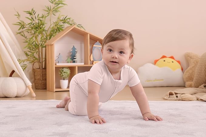 GUISBY Footless Short Sleeve Baby Pajamas with Zipper Cotton Infant Sleepwear