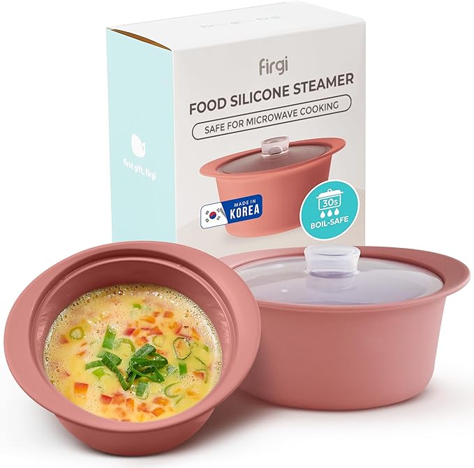 20oz Platinum Silicone Microwave Steamer Pot with Handle & Lid - Korean 100% Food-Grade Steamer Bowl, Heat-Resistant Cooker with Steam Holes, Easy Clean, Dishwasher Safe, Dry Rose