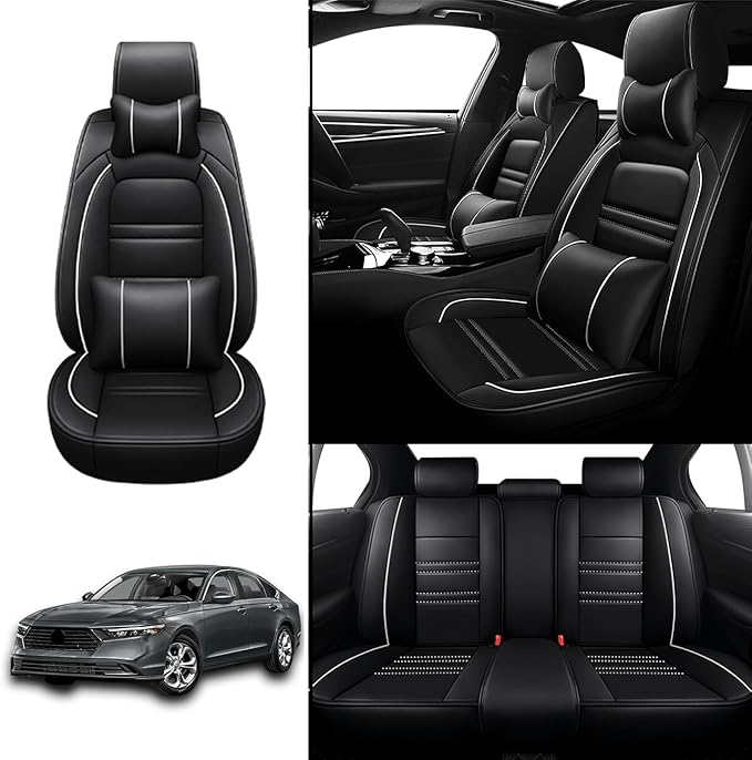 Car Seat Covers for Honda Accord 2003-2025 | 5-Seats Seat Covers, Waterproof Seat Protectors, Automotive Seat Covers (Full Set with Pillow,Black&White Line)