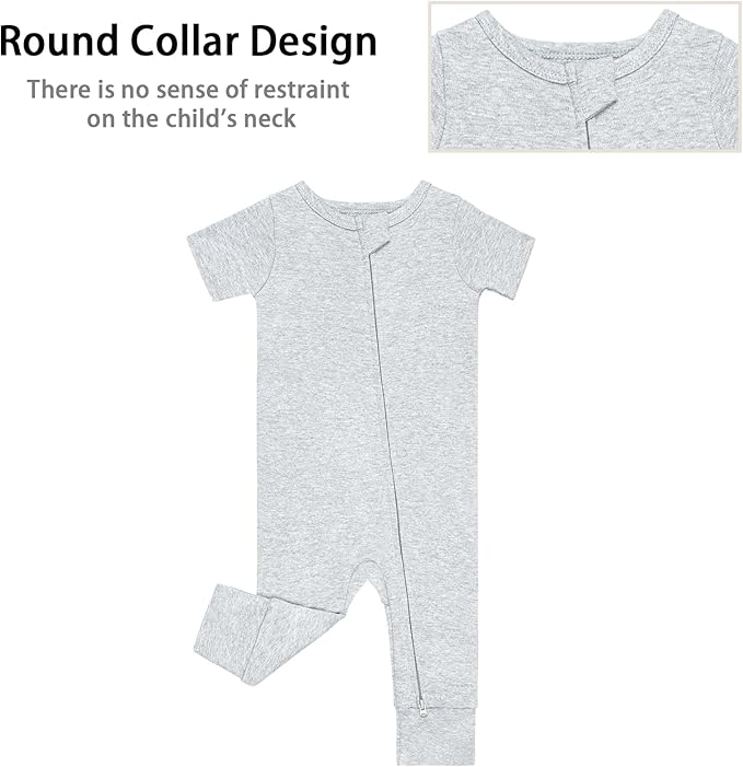 GUISBY Footless Short Sleeve Baby Pajamas with Zipper Cotton Infant Sleepwear