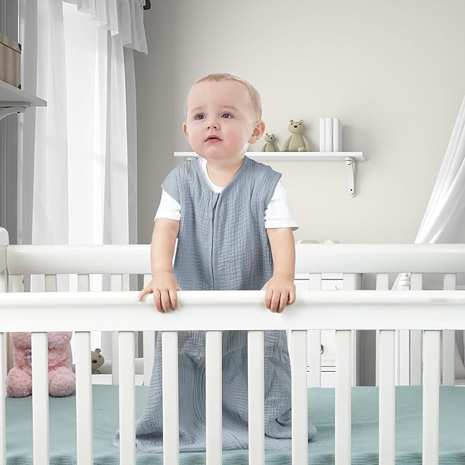 2 Pack Baby Sleep Sack 18-24 Months 100% Organic Cotton Muslin Baby Sleeping Bag 2-Way Zipper Toddler Wearable Blankets Comfy Stretchy Thin Sleep Sacks
