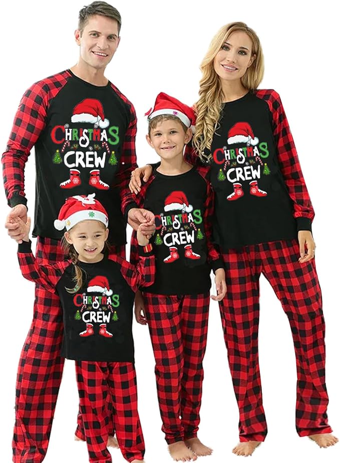 Awoscut Christmas Family Matching Pajamas Christmas Pjs Holiday Nightwear Sleepwear Sets Long Sleeve Pjs