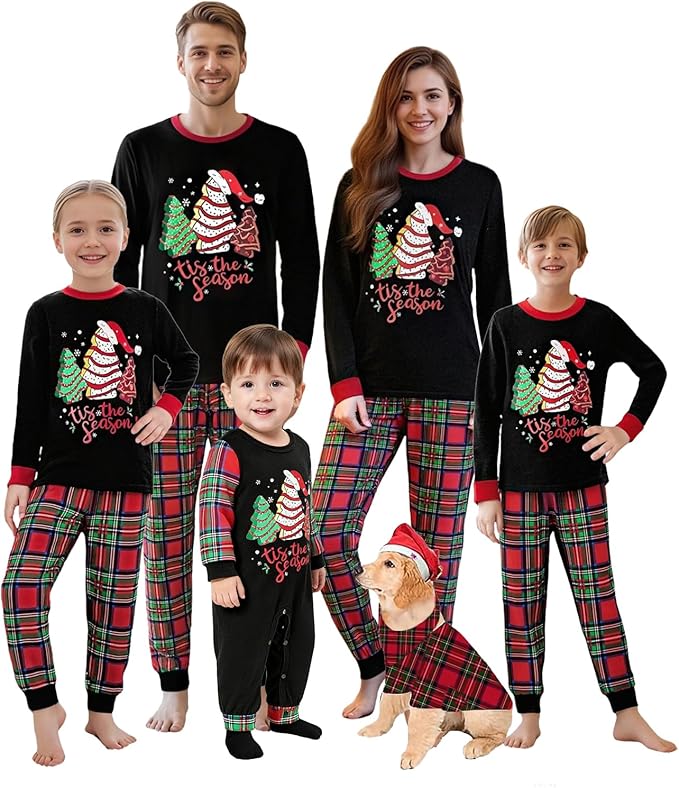 Awoscut Christmas Family Matching Pajamas Christmas Pjs Holiday Nightwear Sleepwear Sets Long Sleeve Pjs