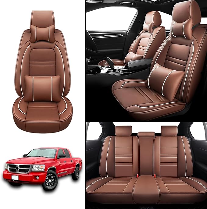 Car Seat Covers for Dodge Dakota 2000-2011 | 5-Seats Seat Covers, Waterproof Seat Protectors, Automotive Seat Covers (Full Set with Pillow,Coffee)