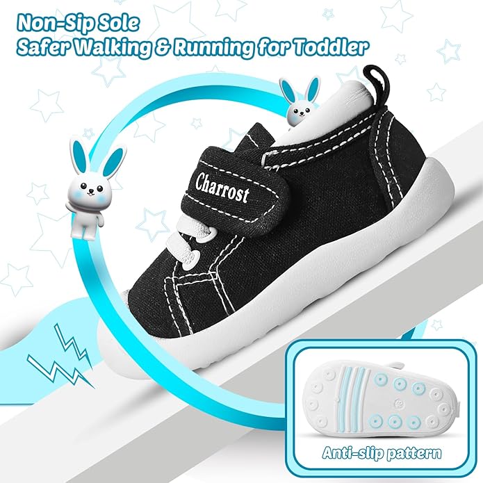 Baby Walking Shoes Toddler Girl Boy Soft Sole Breathable Cotton Canvas Shoes Infant Lightweight Non-Slip Safer Slip-on First Walkers Shoes Casual Tennis Wide Sneakers Rubber Soles Running Outdoor