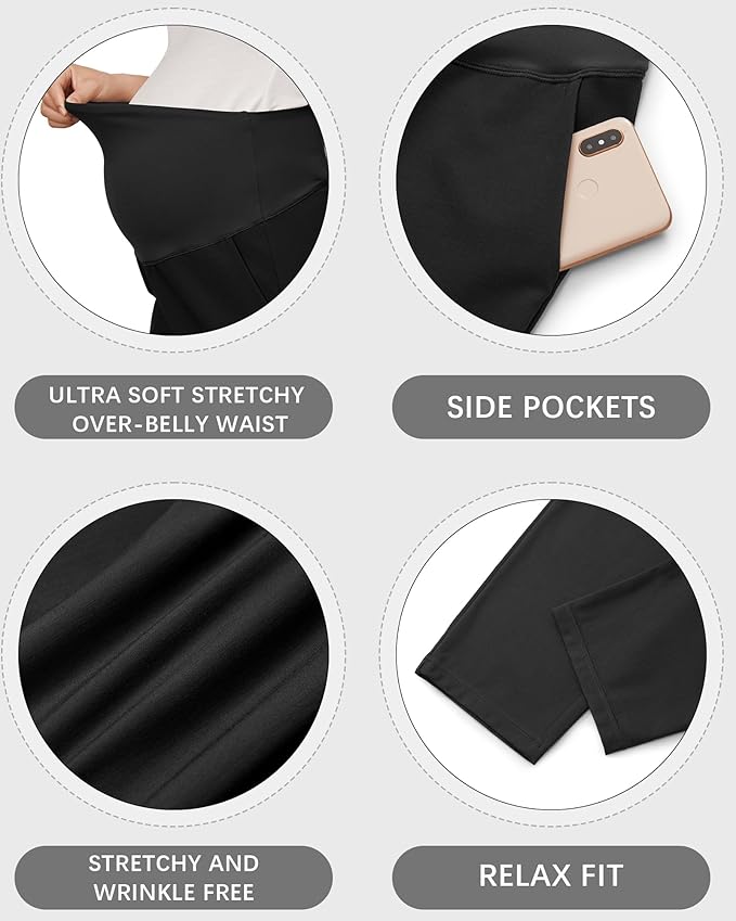 OUGES Womens Stretchy Maternity Over Belly Casual Work Straight Leg Pants Ankle Business Office Trousers with Pockets