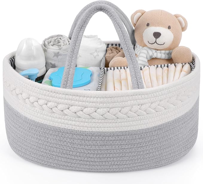 Maliton Cotton Rope Diaper Caddy Organizer - Nursery Storage Caddy, Baby Boy Changing Table Must Have, Perfect