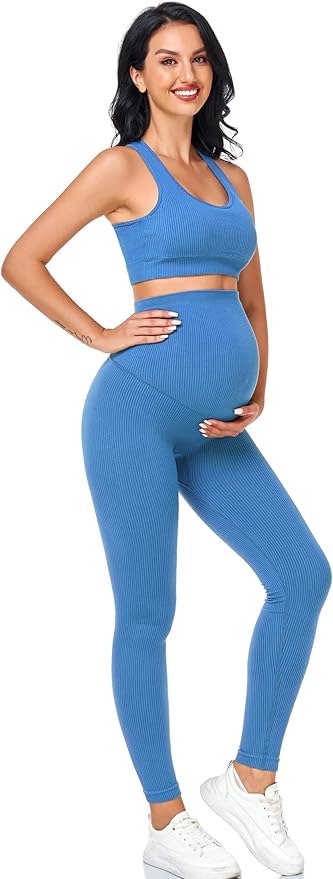 Women's Maternity 2 Piece Outfit Set - Bra & Shorts for Pregnancy - Yoga workout Lounge Wear Sets