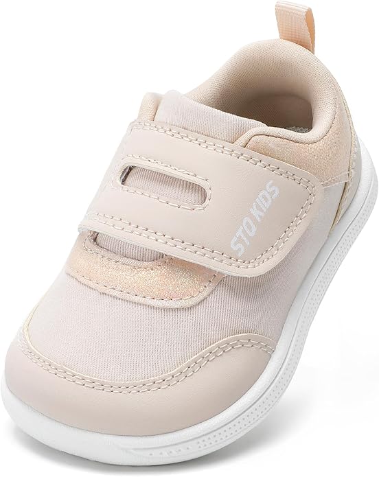 Toddler Wide Toe Box Barefoot Shoes Boys Girls Zero Drop,Baby First Walking Shoes Glitter Little Kids Sneakers Non-Slip Preschool Running Tennis Canvas Casual Preschool Outdoor Activities