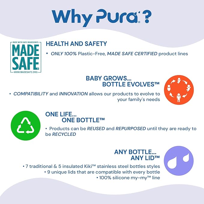 Pura Kiki 5oz/150ml Stainless Steel Anti-Colic Infant Bottle w/Silicone Natural Vent Nipple & Sleeve, 100% Plastic-Free, MadeSafe Certified, Medical-Grade Silicone - Rose Sleeve