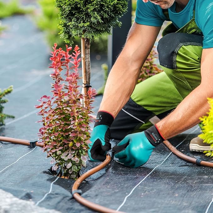 KAYGO Waterproof Work Gloves for Men and Women, Rubber Coated Non-slip Working Gloves for Garden, Outdoor Construction,3 pairs,Blue,XL