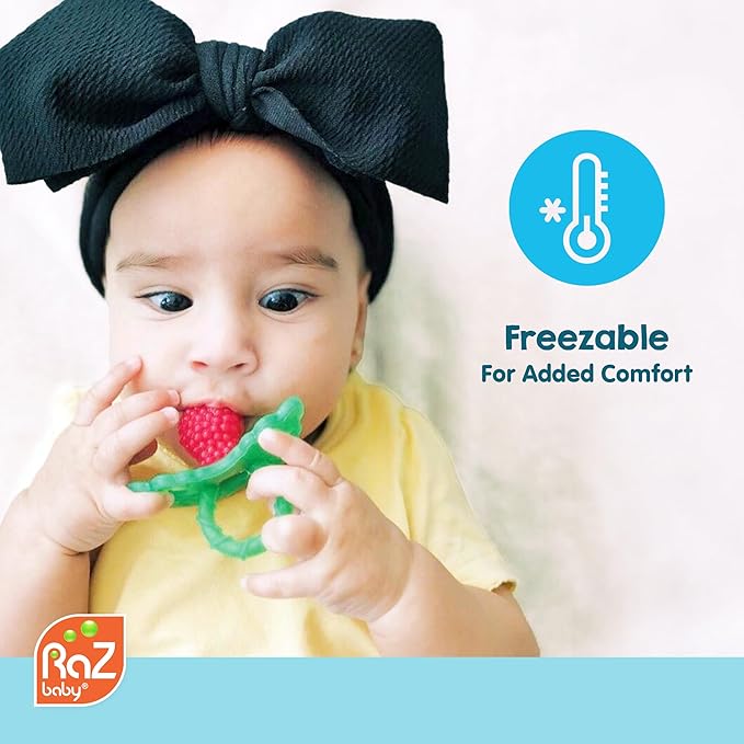 RaZbaby Bunny RaZbuddy w/RaZberry Teething Relief Pacifier – Soothes Sore Gums w/Nature-Inspired Texture, 100% BPA-Free Silicone Teether, Detachable Stuffed Animal – 3 Months+ Teether, Coconut