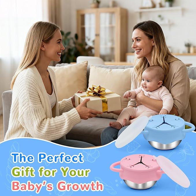 2 Pack Toddler Snack Containers –13.5oz Food Grade Stainless Steel Snack Cups for Toddlers Spill Proof with Snowflake Silicone Lids & Handles, Baby Snack Containers, Dishwasher Safe Toddler Snack Cups