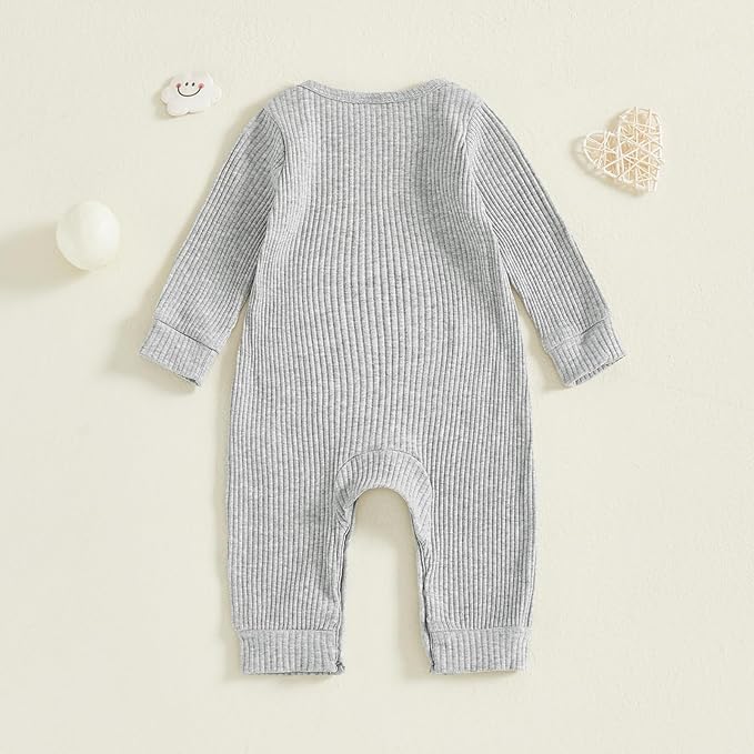 Fernvia Newborn Baby Boy Clothes Letters Print Bodysuit 3 6 9 12 18 Months Long Sleeve Jumpsuit with Hat 2PCS Outfits Set