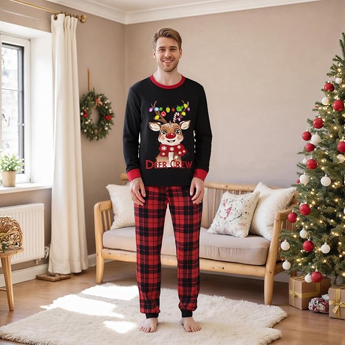 Awoscut Christmas Family Matching Pajamas Christmas Pjs Holiday Nightwear Sleepwear Sets Long Sleeve Pjs