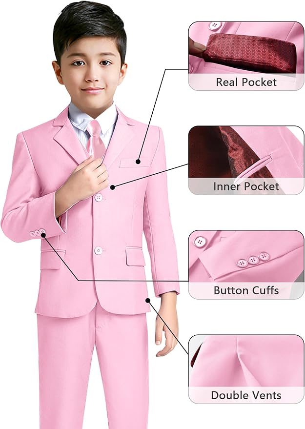 YuanLu Boys Suit for Kids Tuxedo Wedding Ring Bearer Outfit, 5 Piece Boy Slim Fit Formal Suits with Adjustable Waist