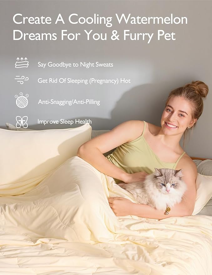 Momcozy Life CoolMurm Cooling Comforter for Hot Sleepers, Twin/Twin XL 68" x90” Soft Breathable Pregnancy Cooling Blanket, 3-Second Cooling, 8 Hours+ Stay Cool All Night, Beige Yellow